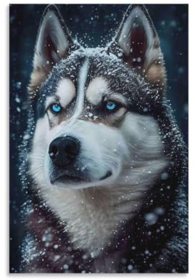 Puzzles 1000 Teile für Erwachsene, Puzzle für Erwachsene, 1000-teiliges Puzzle, herausforderndes Spiel für das Ganze für Frauen, Thema: Porträt eines verschneiten Huskys 38x52cm