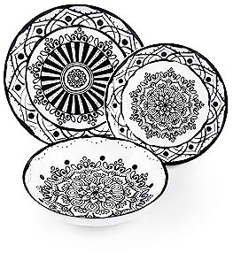 Excelsa Boheme Noir Teller-Set, 18-teilig, Porzellan, Schwarz