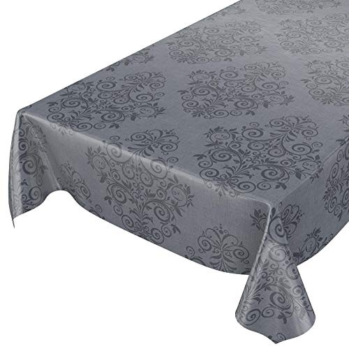 ANRO Wachstuchtischdecke Wachstuch Wachstischdecke Tischdecke abwaschbar Ranken Barock Arabeske Anthrazit wasserabweisend Gartentischdecke Meterware pflegeleicht Lotuseffekt 300 x 140cm