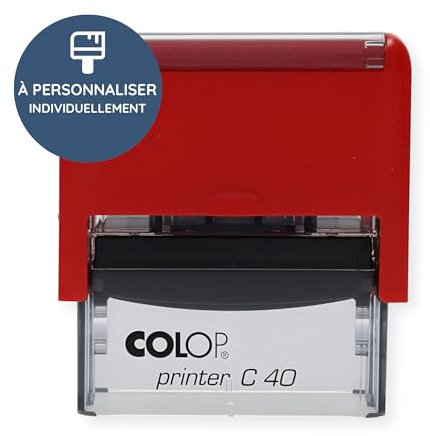 stempel-fabrik - Colop Printer C40 Tampon Custom à personnaliser avec le texte souhaité - Timbre auto-encreur à utiliser comme tampon de nom, d'adresse, d'entreprise (59 x 23 mm | 6 lignes | Rouge)