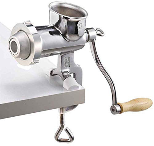 CGOLDENWALL Manueller Fleischwolf Haushalt Handkurbel Fleischschleifmaschine 420 Edelstahl Kleine Hackmühle Schleifwerkzeuge für Gemüse / Pfeffer / Wurst (Flachkopf + Schleiffunktion + Entsafterkopf)