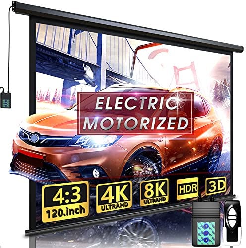 120 Motorized Projector Screen - Indoor and Outdoor Movies Screen 120 inch Electric 4:3 Projector Screen W/Remote Control