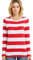 Long Sleeve Tops Women Wide Striped T Shirts Round Neck Red White Stripes Tee L