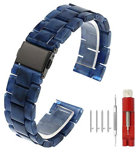 Kai Tian Schnelle Veröffentlichung Ersatzband Armband für Männer Frauen Leichtes meerblaues Harz 20mm Uhrenarmbänder aus Edelstahl Einstellbares Band für den Bereitstellungsverschluss