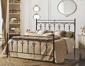 Letto Matrimoniale in Ferro BATTUTO, Modello Amelia, Vari Colori Disponibili, 100% Made in Italy (Nero, Sfumature Oro)