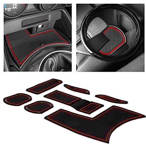 CupHolderHero Passend für Mazda MX-5 Miata, passend für FIAT 124 Spider Zubehör 2016–2021, rutschfeste Anti-Staub-Getränkehalter-Einsätze, Türtaschen-Einsätze, 7-teiliges Set (roter Rand).