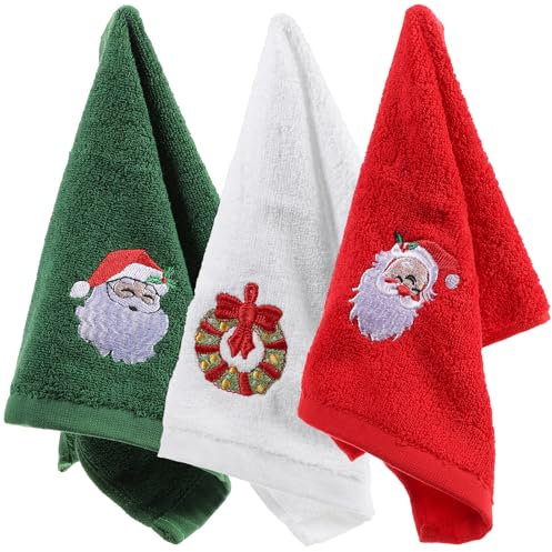 3Pcs Weihnachtshandtuch Dekorative Geschirrtücher Bestickte Urlaub Badetuch Gesichtstuch Geschirrtücher Partybevorzugung Geschenk für Badezimmer Küche (Rot Grün Weiß)