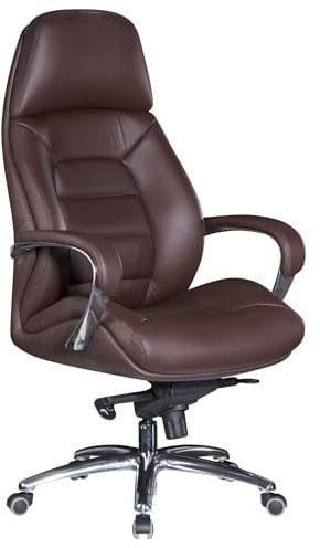 AMSTYLE Designer Bürostuhl Bezug Echtleder Braun Schreibtischstuhl bis 120 kg, XXL Design Chefsessel höhenverstellbar, Drehstuhl ergonomisch mit Armlehnen & hoher Rückenlehne, Wippfunktion