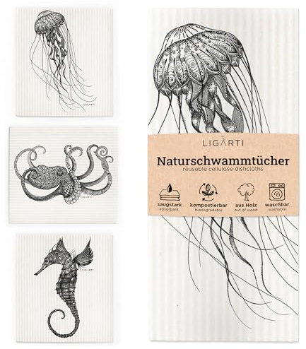 Ligarti Schwammtücher aus Holz (100% öko & waschbar) 3er Set Spültücher nachhaltig kompostierbar I Allzwecktücher für den Haushalt Made in Germany I Spüllappen, Spülschwamm kompostierbar