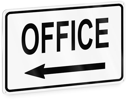 Büroschild mit Pfeil nach links – 20,3 x 30,5 cm Aluminium The Office Schild – Hauptbüro-Schild für Unternehmen – Büroschild für Tür draußen – My Office This Way Schild
