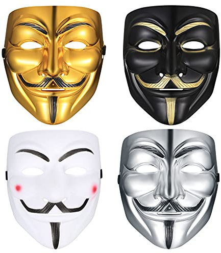 PanBeiQi 4 Stück Maske, Vendetta, Halloween, Cosplay, Party 4 Farben | Maske, Vendetta, Halloween, Cosplay, Party, Karneval, Unisex