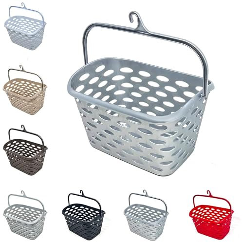Durable Plastic Peg Tidy Basket Laundry/Clothes Pegs with Handle Light Weight Convenient Size for All Garment Hanging with Hook Washing Line Airer Basket (Silver Peg Basket)