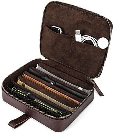 Hiram Uhrenarmband-Organizer, Leder, 6 Uhrenarmbänder, Reiseetui mit Griff, tragbare Uhrenarmband-Aufbewahrungsbox, passend für Apple Watch und mechanische Uhrenarmbänder