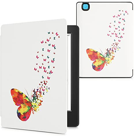 kwmobile Étui Compatible avec Kobo Aura H2O Edition 2 Coque - Étui à Rabat magnétique Tablette eReader Similicuir - Multicolore-Fuchsia-Blanc