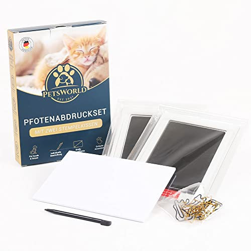 PETSWORLD Pfotenabdruck-Set | Sicher und sauber für Pfoten, Füße und Hände | Unvergessliche Abdrücke von Haustieren und Babys | Inklusive Stift und Papierkarten