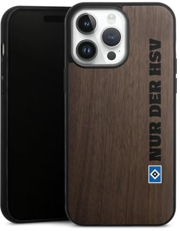 Holz Case kompatibel mit Apple iPhone 14 Pro Max Walnuss Handyhülle Echtholz Hülle Hamburger SV HSV transparent