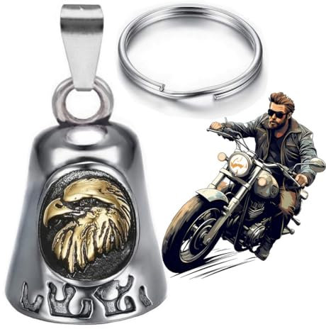 CUSTOMprivé Glöckchen Motorrad Adler Gold Glücksbringer Biker Triker Guardian Gremlin Bell Glocke, mit Samtbeutel, Edelstahl