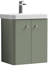 nuie COR803 Core Modern Bathroom Wall Hung 2 Door Vanity Basin Unit with Ceramic Basin, 500mm, Satin Green