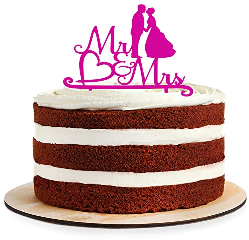 Cake Topper aus Acryl zur Hochzeit | Verlobung | Mr & Mrs | Kuchendeko Tortenstecker | pink | Kuchendekoration und Tortenschmuck | Hochzeitsgeschenk |100% Made in Germany