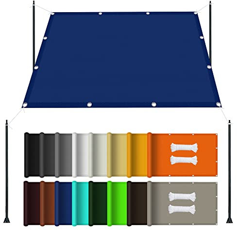 wasserdichte Schutzhülle für Terrasse 2.5 x 7 m, Wasserdichter Terrassen-Seitenmarkise mit Ösen und Befestigungsseile Balkonsonnensegel für Garten, Balkon und Terrasse, Dunkelblau