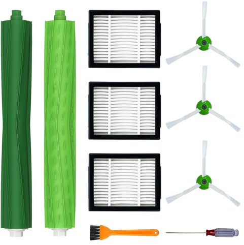 Pièces de rechange pour aspirateur iRobot Roomba i7 i7+ i3 i3+ i4 i6 i6+ i8 i8+ E5 E6 j7 I, série E&J, 1 lot de brosses en caoutchouc multi-surfaces, 3 filtres HEPA, 3 brosses latérales