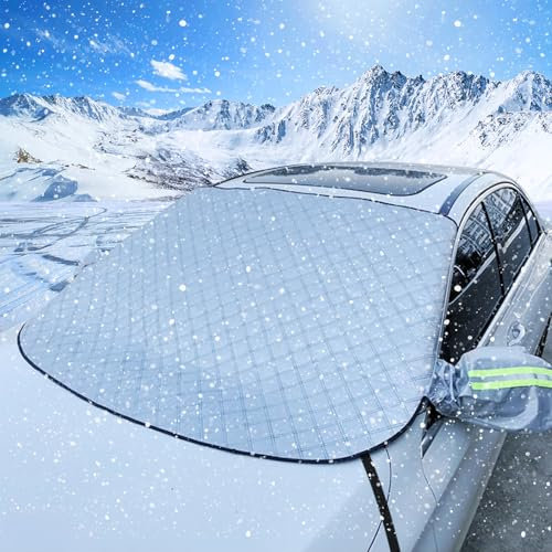 Jsdoin Housse de Pare-Brise de Voiture avec Couverture de rétroviseur latéral - Protection Solaire - avec 9 aimants - Pliable pour Voiture/SUV (157 x 126 cm)
