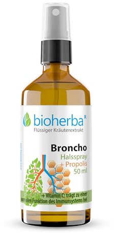 BRONCHO Halsspray mit Propolis – Pflanzliches Spray mit Thymian, Schlüsselblume, Ingwer, Fenchel & Vitamin B6 | Alkoholfrei & vegan | 50 ml | Von BIOHERBA