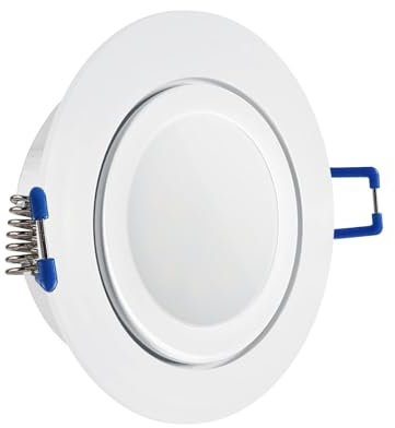 LED Einbaustrahler Feuchtraum IP44 weiß | rund Echtglas | Lochmaß Ø 60mm - 75mm | Einbautiefe 55mm | Anschlussfertig mit MR16 12V Fassung Farbe 5W LED warmweiß MR16 12V