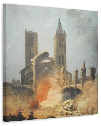 Hubert Robert Malerwerk (Demolition der Kirche Saint-Jean-en-Grève), Poster, Wandkunst, Leinwand, Gemälde, Bild, Wohnzimmerdekoration, Zuhause, 50 x 50 cm