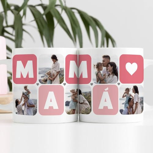 Transparent Gift Taza Personalizada con Cinco Fotos Cubos Corazón. Tazas Originales para Regalar en Día de la Madre. Regalos Personalizados con Foto. Regalos Originales para Mujer. Regalos para Madres
