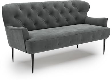 CAVADORE 2,5-Sitzer Küchensofa Amba, Trendige Sitzbank für Küche oder Esszimmer / 173 x 97 x 87 / Hochwertiges Mikrofaser: Grau