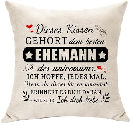 Hasodeo Original Ehemann Geschenke von Ehefrau Original Geschenke zum Ehemann Kissenbezug Geschenke für Männer Valentinstag Jahrestag Dekoration Kissen (Ehemann)