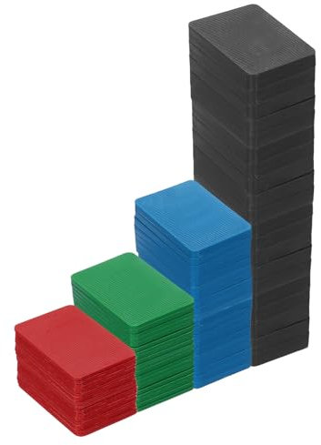 QUARKZMAN 1 Set 80 Stück Unterlegplatten Kunststoff 60 x 40 mm Abstandhalter in Höhen 2, 3, 5, 10 mm Fliesenkeile Distanzplatten Ausgleichsplatten Distanzklötze Unterlegklotz Distanzhalter