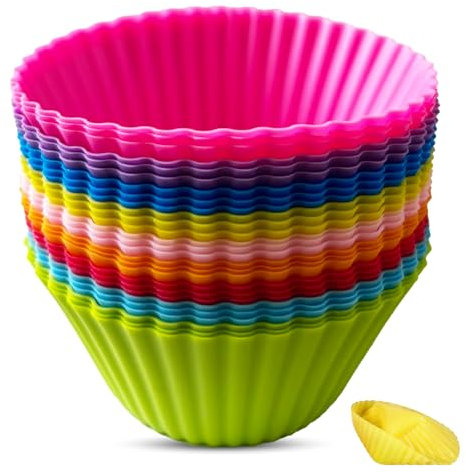 Luoqun88 Silicone Muffin Cupcake Cases, Reusable Non-Stick and Easy Clean Colorful Silicone Cake Cases,7cm Large Cupcake Moulds Baking Cups for Cakes Ice Creams Puddings Jelly(9PCS)