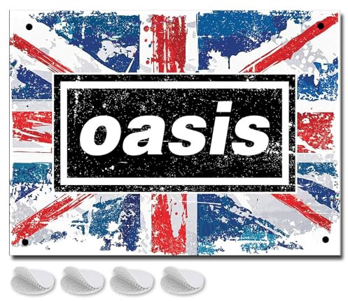 Oasis Merchandise Metallposter, Wandkunst, Raumdekoration, Band Merch UK, 20 x 15 mm, Wand- oder Türschild, Geschenk für Männerhöhle, Hausbar oder Kneipe