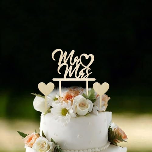 Holz Cake Topper Hochzeit Mr & Mrs,Elegant Tortenstecker für Hochzeitstorte,Perfekte Deko für Hochzeit, Verlobung und Jubiläumsfeier