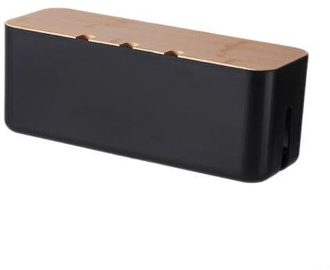 Aprilsunnyzone Wooden Cover Wire Storage Box, Junction Box Cable Tidy Storage Box, Desk Cable Management Solution 30 * 10.8 * 10.8 cm(black)