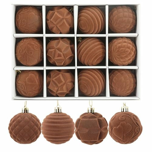 12 Braune Weihnachtskugeln, Christbaumkugeln, Samt-Ornamentkugeln, Braune Samt-Hängeornamente, Dekorationen Für Weihnachten