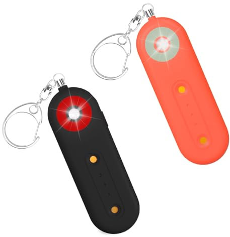 ROTOPATA Porte-clés d'alarme personnelle pour femme, alarme puissante de 130 dB, sirène de sécurité panique rechargeable avec lumière stroboscopique LED pour personnes âgées (orange et noir)