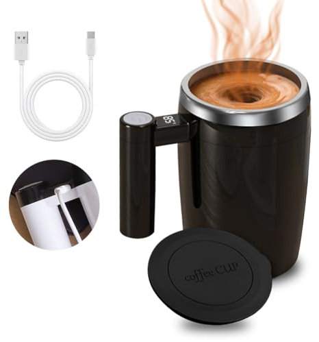 YOUNICE Self-Stirring Coffee Mug 400ML Magnetic Stirring Cup Rechargeable Automatic Mixing Cup with LCD Temperature Display, Electric Stirring Mug for Coffee Milk Tea Hot Chocolate (Black, 380ML)