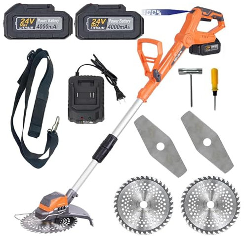 Rasentrimmer mit Akku, Bürstenlose Rasentrimmer für Makita Akkus, 2 in 1 Akku Freischneider mit 2 Akkus 4.0Ah und Ladegerät, Elektro Motorsense für Trimmen Rasen, Garten