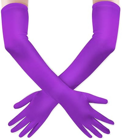 Andiker Damen Lange Handschuhe, 1920er Satin Opera Fest Party Hochzeit Braut Handschuhe (Lila)