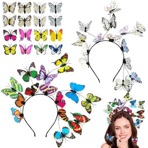 XTUDOU® 2 Stück Schmetterling Haarreif Schmetterling, mit16 StüCke Schmetterlinges Haarspangen, Haarreif Schmetterling Damen für for Ladies Girls Party Dance Carnival Role Play