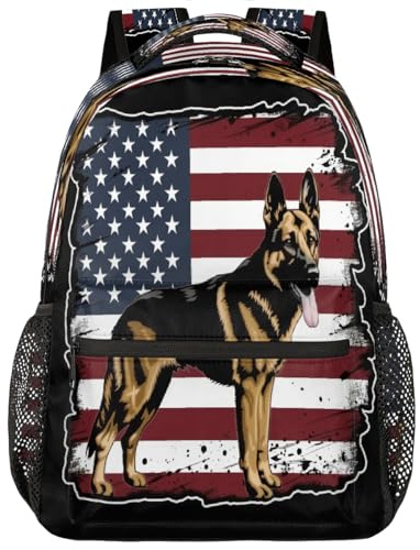 Zaino con bandiera americana Shepher tedesco, zaino per computer portatile, casual, università, viaggi, escursionismo, per donne e uomini, Bandiera americana pastore tedesco, 11.4(L)×6.9(W)×16(H)inch