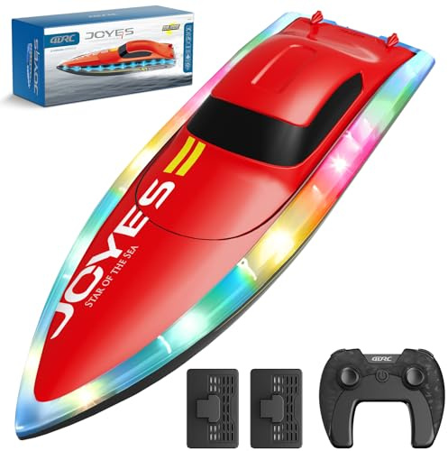 4DRC S7 Ferngesteuertes Boot mit LED-Licht, RC Boot 25+ KM/H, 2,4-GHz Rennboote, 2 Batterien für 40 Minuten Spielzeit, Pools und Seen Spielzeug Geschenk für Kinder ab 8 Jahre