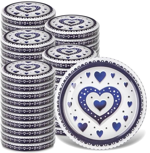 KADAX 50er Set Schraubdeckel TO66 ⌀ 66mm Blaue Herzen – Twist-Off Ersatzdeckel für 235-900ml Einmach- & Marmeladengläser | Luftdicht & Spülmaschinenfest