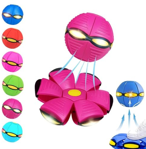 MRGIINR 2pcs Magic Metaball, Children's Bouncing Ball, Magic Flying Saucer, Bouncy Ball, Parent-Child Interaction, Dual Form Freely Switchable, with 6 Light (Hot Pink, 1pc)