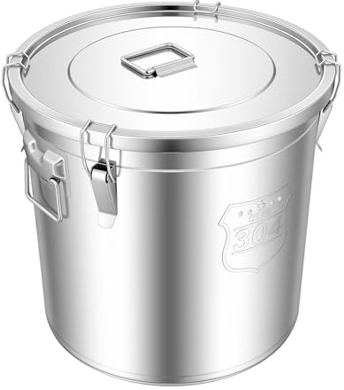 WEIGR Luftdichter Edelstahl eimer mit Deckel 6L/12L/21L/33L - Edelstahlbehälter für Küche aufbewahrung Getreidebehälter, Mehlbehälter mit Verschlussclips für Reis, Mehl und Getreide (40x40x40cm 48L)