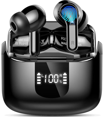Wireless Earbuds, 2026 3D-Stereo Bluetooth 5.4 Headphones, Ear Buds with 50+Hrs Deep Bass, 4 ENC Call Noise Cancelling Mic Earphones, IP-X7 Waterproof USB-C Headset Android iOS for Sport Gym Running