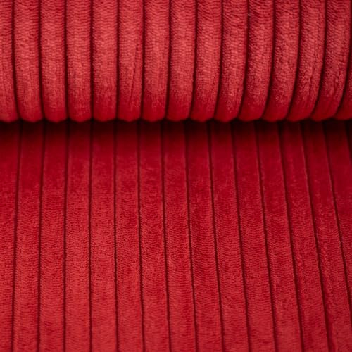 Polsterstoff Cord-Samt Breitcordoptik – Rippenbreite 1 cm – Abriebfest >90.000 Zyklen – 100 % Polyester – Möbelstoff & Taschenstoff (rot)